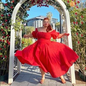 Selkie red day dress peasant puff sleeve ots plus size 3x or 18-22